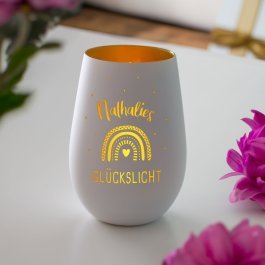 Windlicht mit Gravur Glückslicht - Weiß