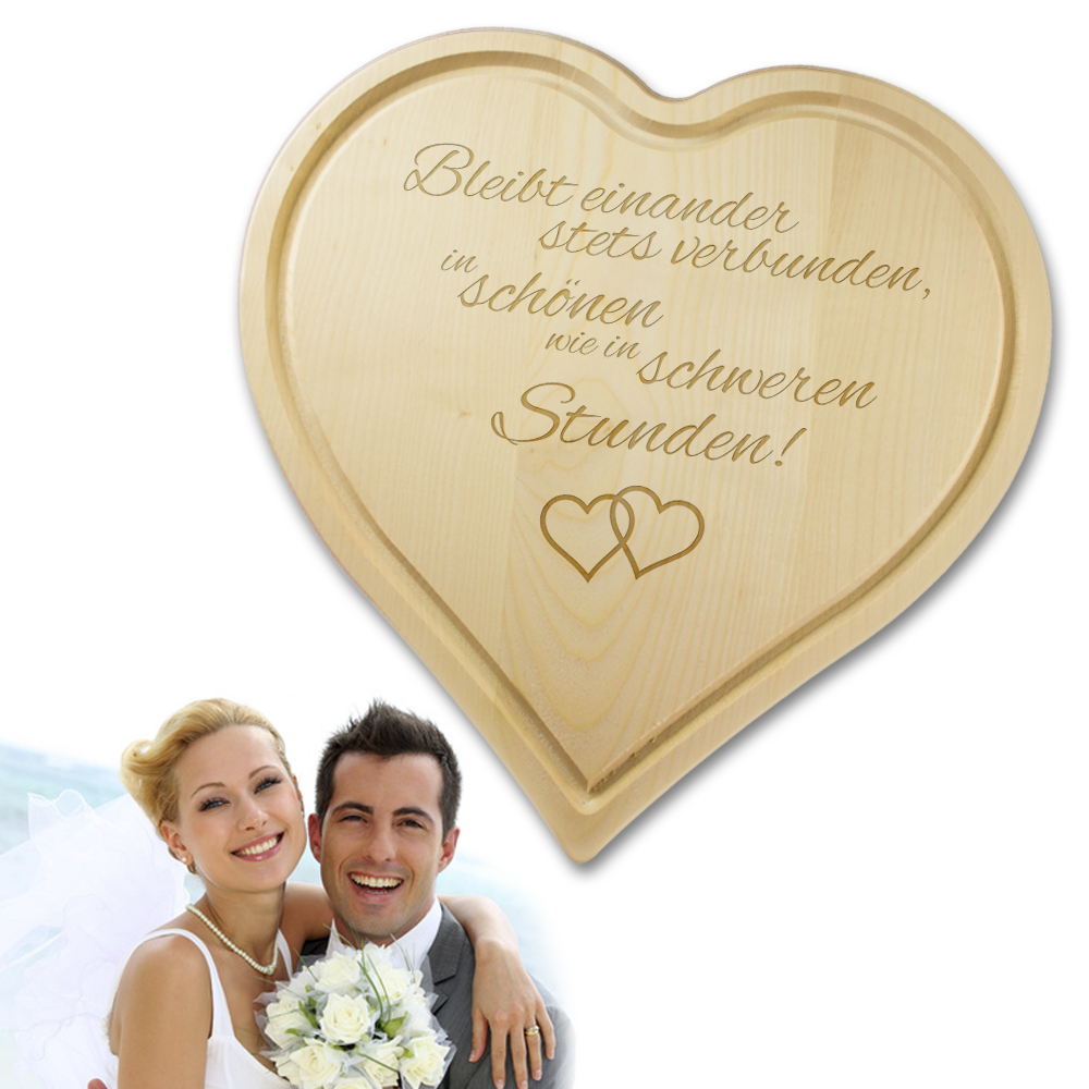 Graviertes Herzbrett zur Hochzeit mit Spruch Herzen