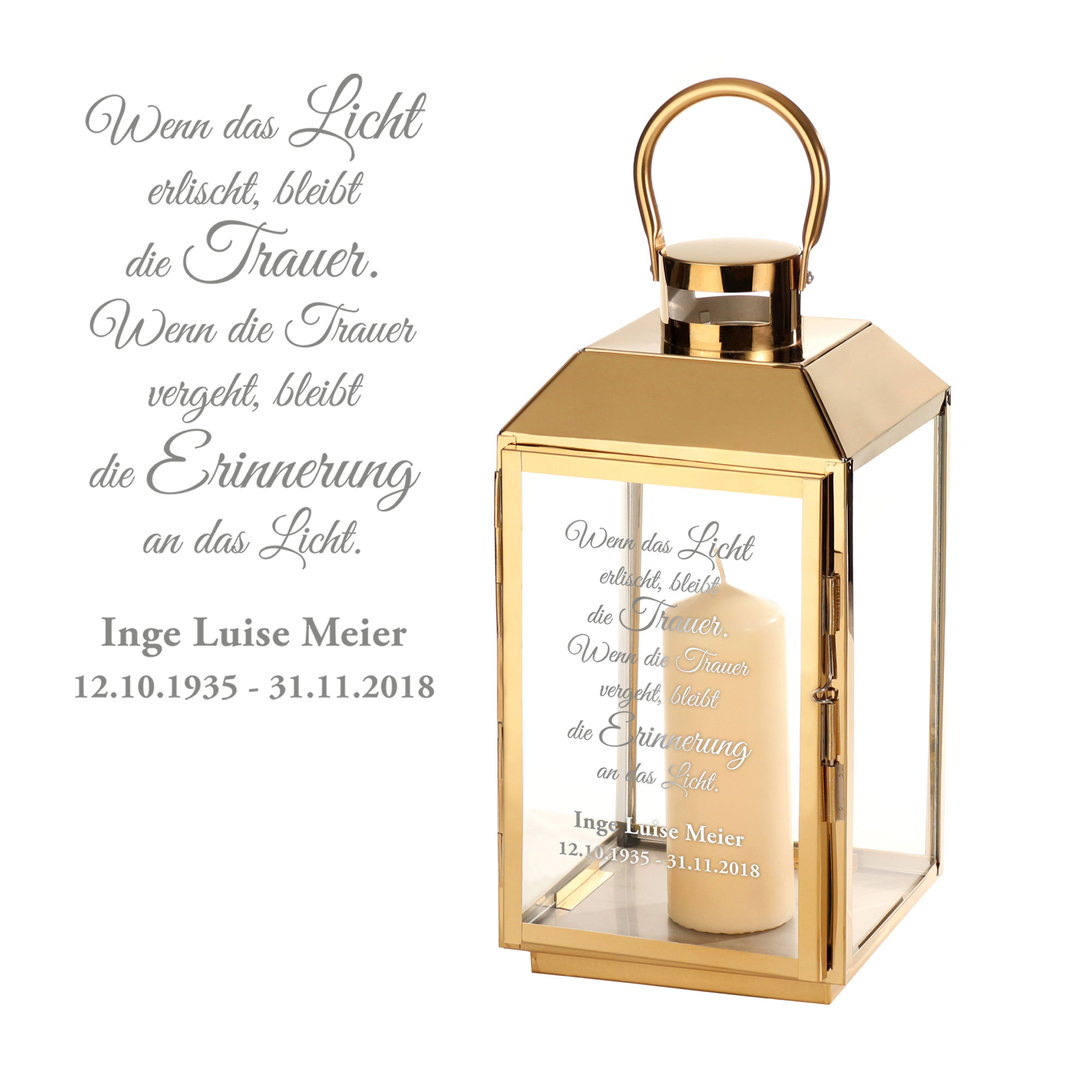 Laterne - Gold - Trauerspruch - Licht - Personalisiert