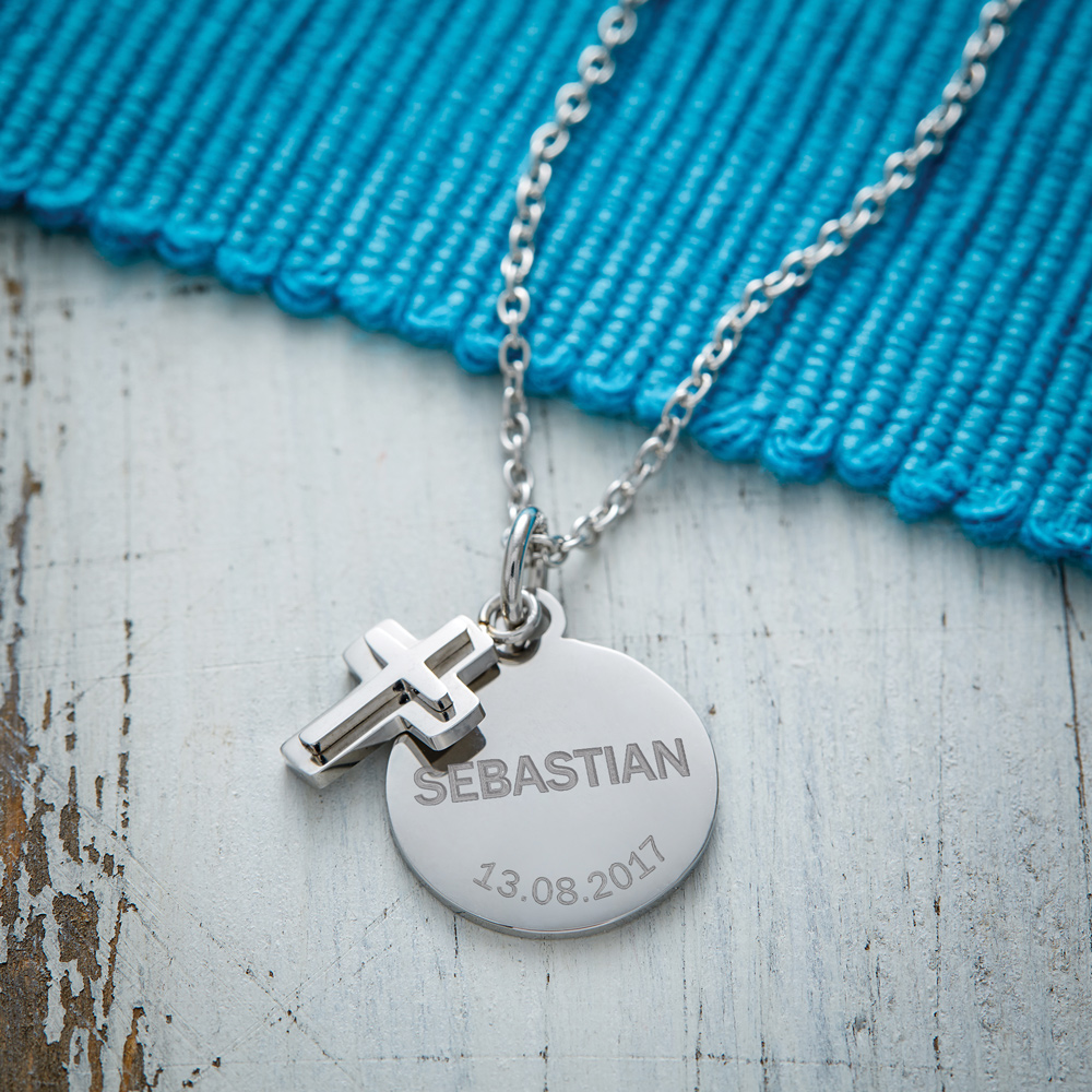 Halskette Gravur Silber - Anhänger - graviert Personalisiert - Farbe Kreuz Kreuzanhänger - mit