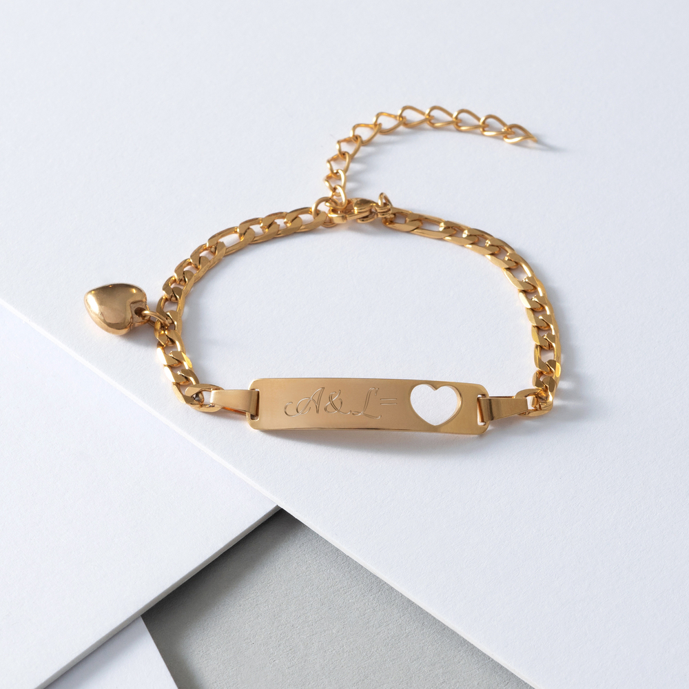 Armband mit Gravur Initialen - Gold - Herz personalisiert Armband - - Gravur